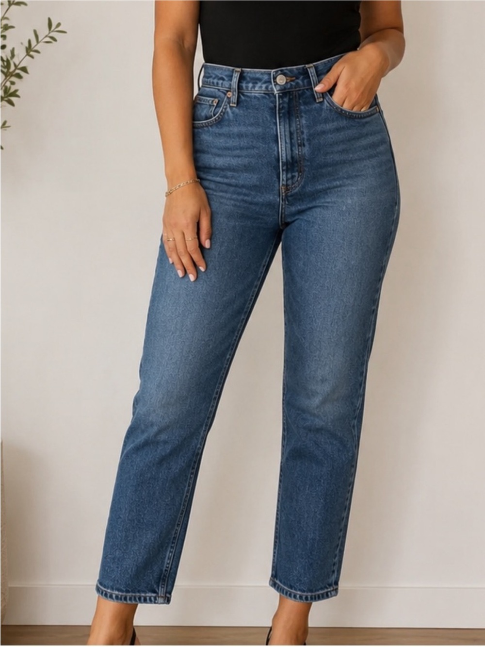 Agolde Riley Crop Jeans in Transfer Medium Wash Size 32 Straight Leg High Rise